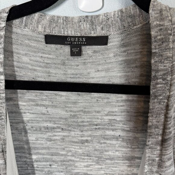 Guess Cardigan Duster Womens Large Gray Open Front Waterfall Draped Chiffon Belt - Picture 13 of 14